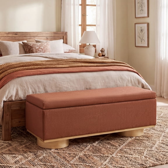 Christopher Knight Home 50.2" Upholstered Storage Bench, Lift-Top Ottoman, Rust