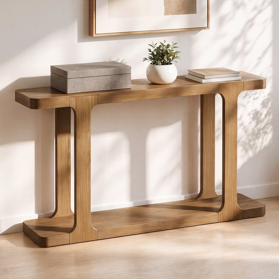 Christopher Knight Home 50" Console Table with Bottom Shelf, Thick Tabletop, Walnut