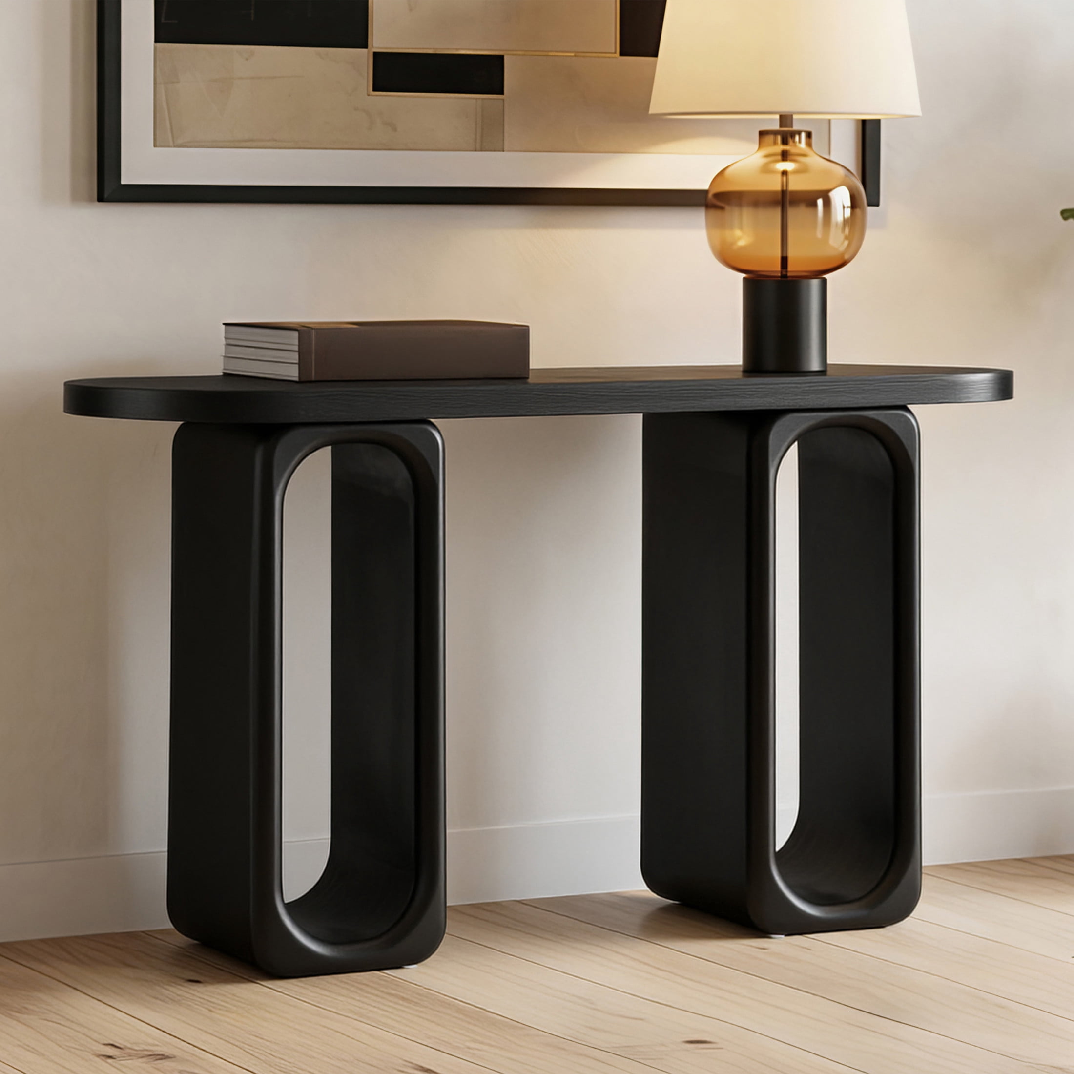Christopher Knight Home 50" Modern Console Table with Oval Cutout Legs, Thick Rounded Tabletop, Black