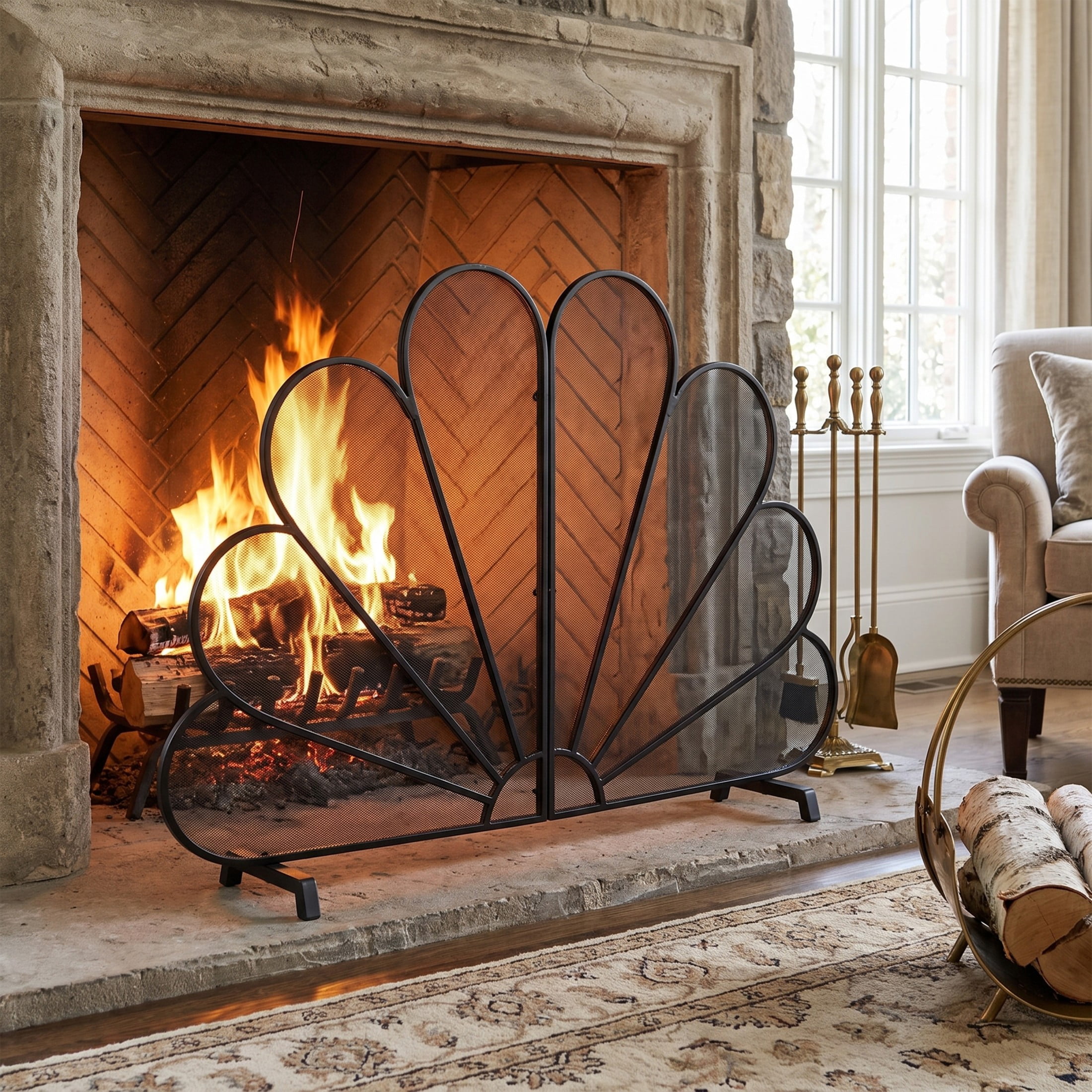 Christopher Knight Home 50" x 35" Peacock Fireplace Screen, 2-Panel ...