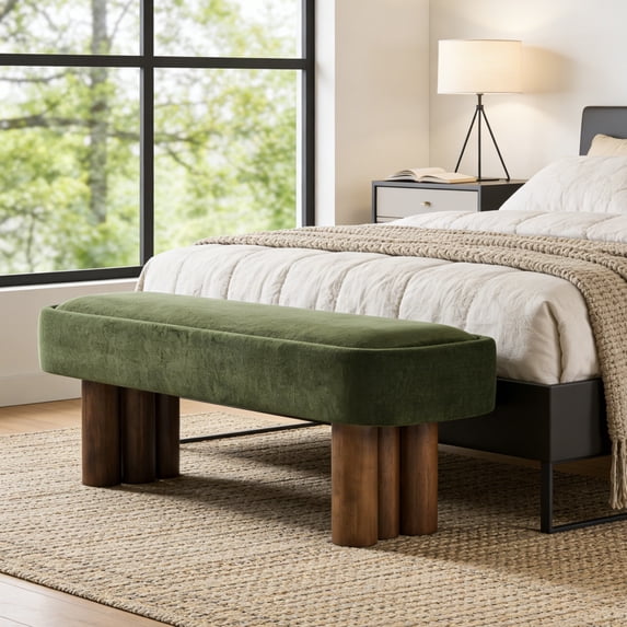 Christopher Knight Home 51.57" Upholstered Dining Bench with Wooden Legs, Chic Modern Design, Green