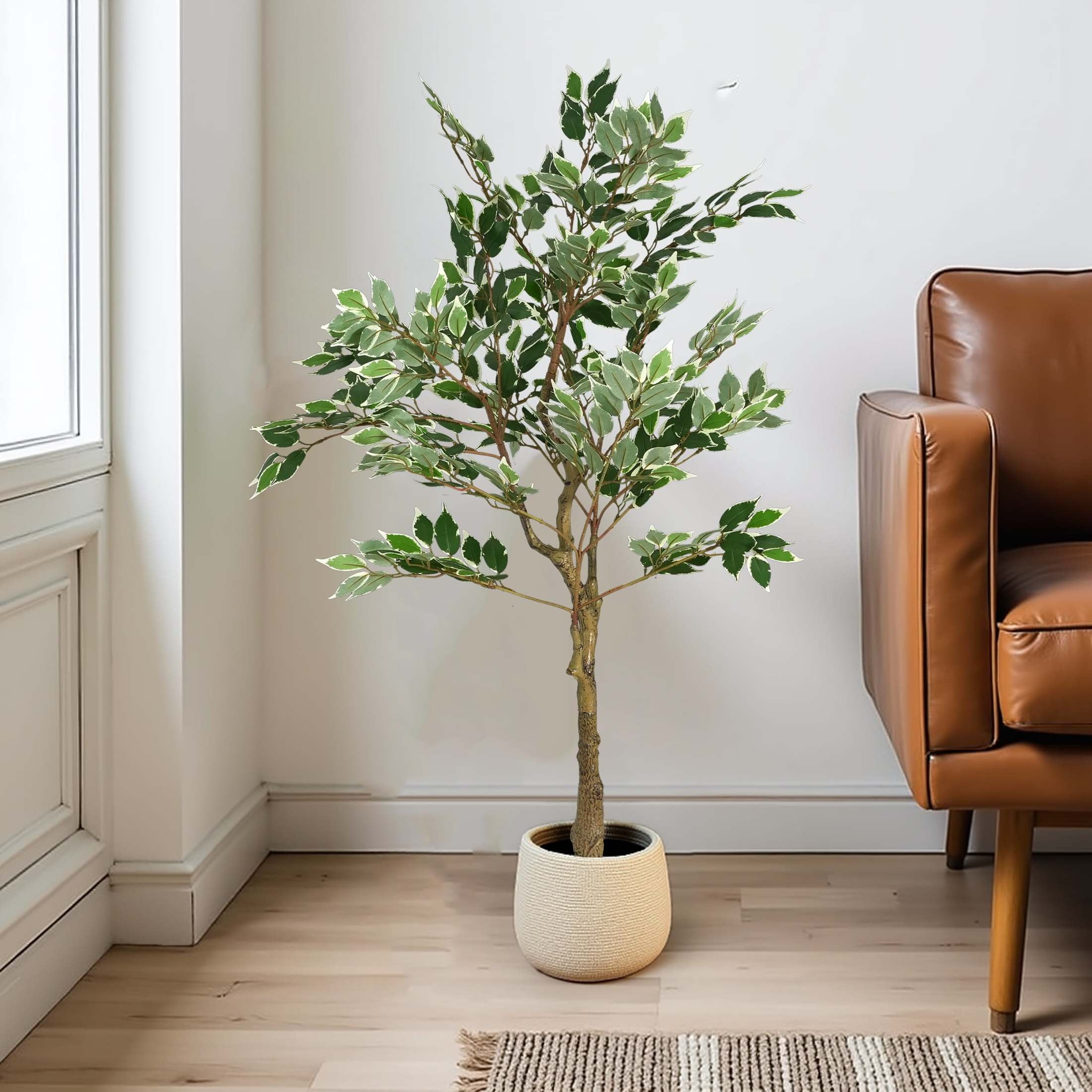 Christopher Knight Home 51" Artificial Ficus Tree in Black Plastic Pot, Pre-Potted Faux Greenery Tree for Home Decor