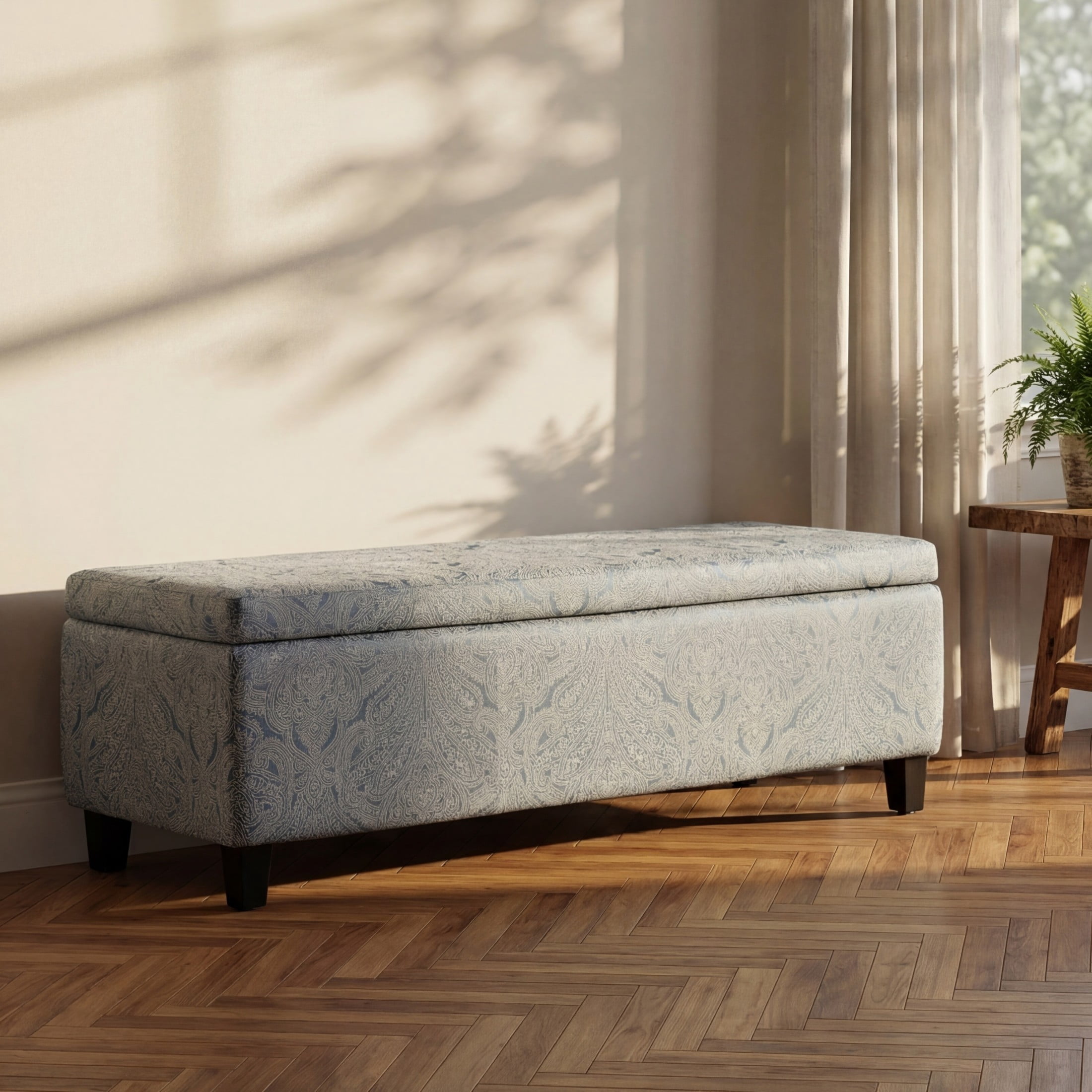 Christopher Knight Home 51" Storage Ottoman Bench, Upholstered Lift-Top with Wood Legs, Jacquard