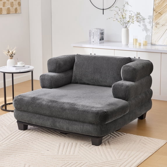 Christopher Knight Home 52.4" Oversized Chenille Chaise Lounge, Modern Sofa Bed with Layered Armrests, Gray