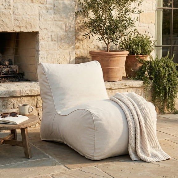 Christopher Knight Home 52" Outdoor Patio Bean Bag Chair, Shredded Foam Fill Lounger, Beige