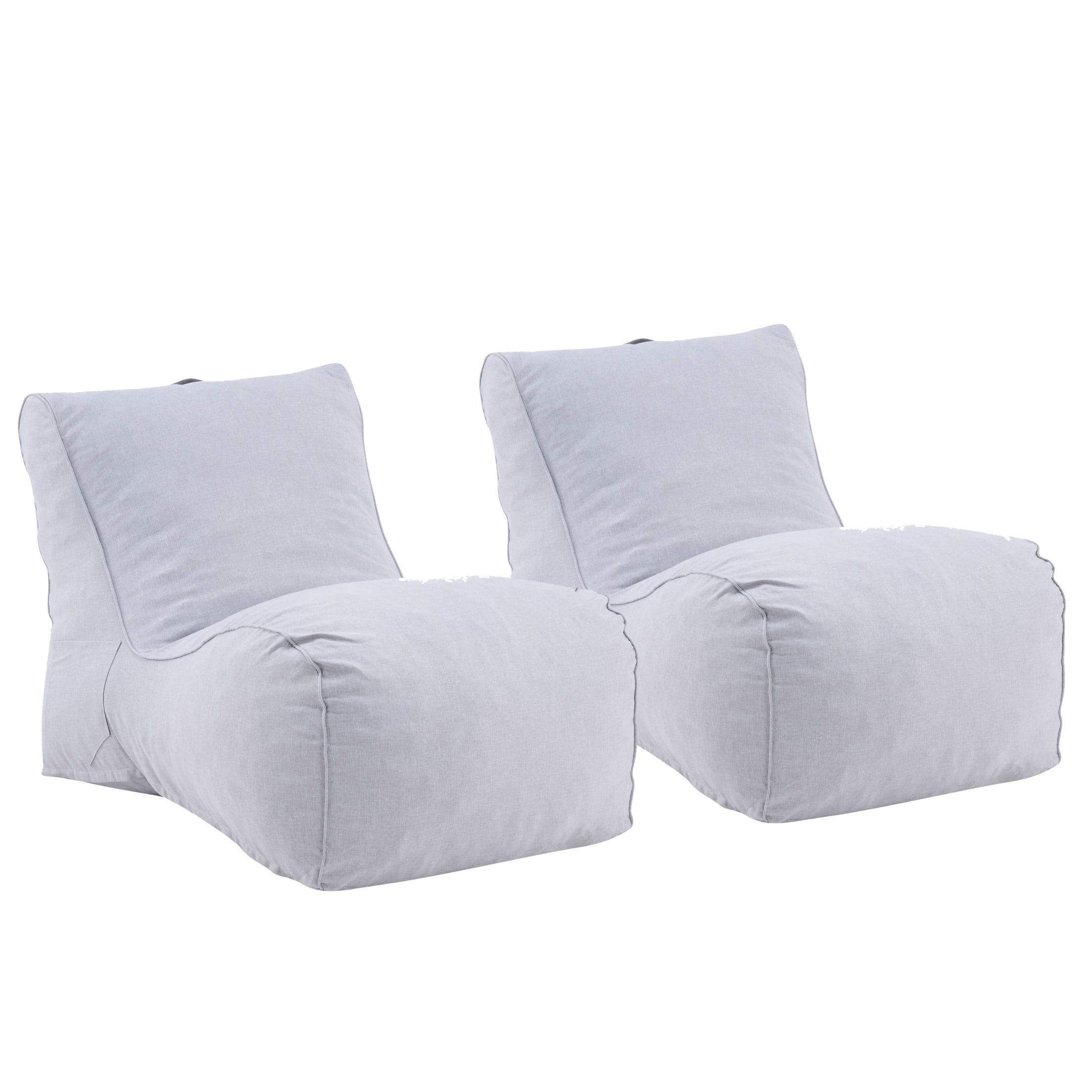 Christopher Knight Home 52" Outdoor Patio Bean Bag Chair, Shredded Foam Fill Lounger, Gray, Set of 2