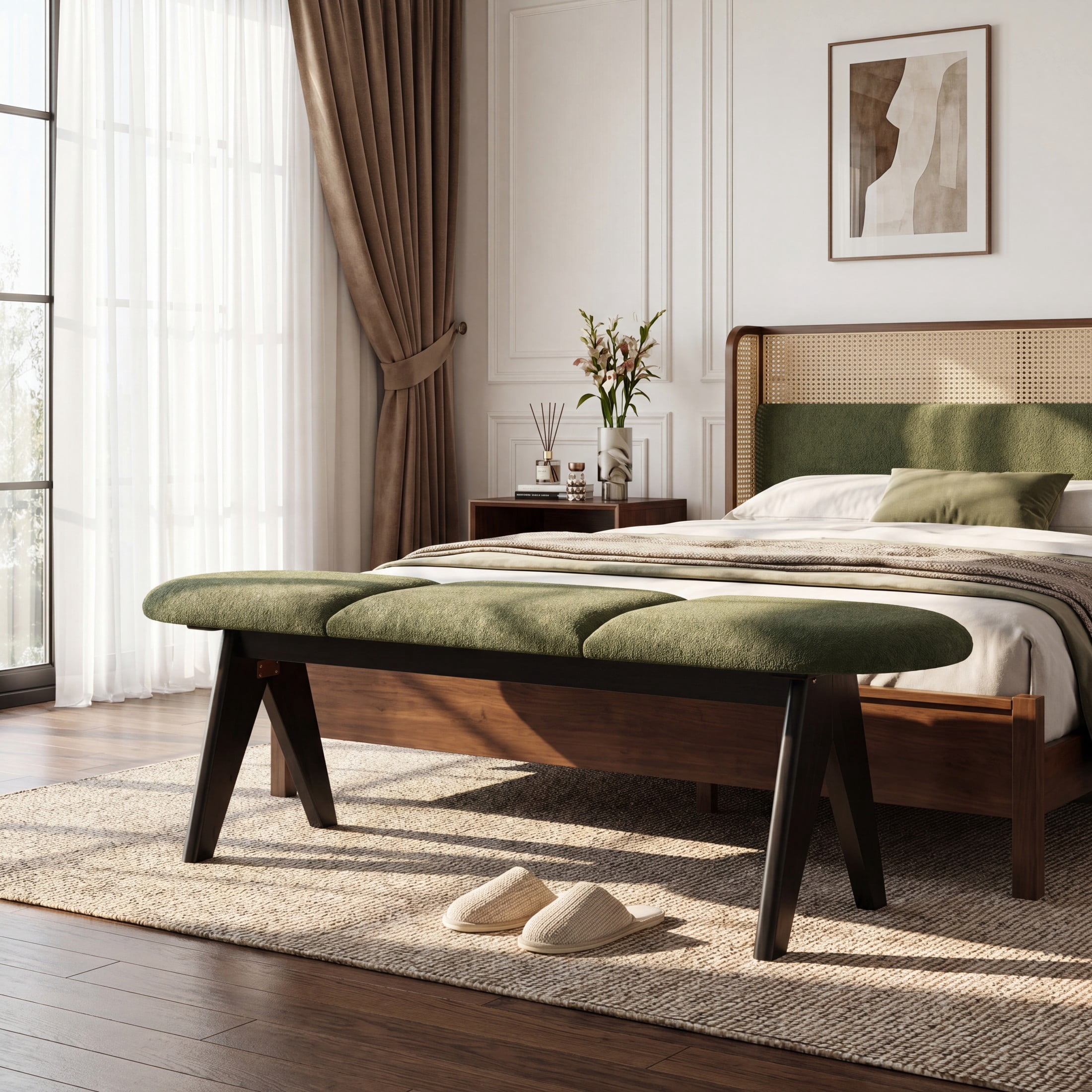 Christopher Knight Home 53" Modern Upholstered Entryway Bench with Black Wood Legs, Green