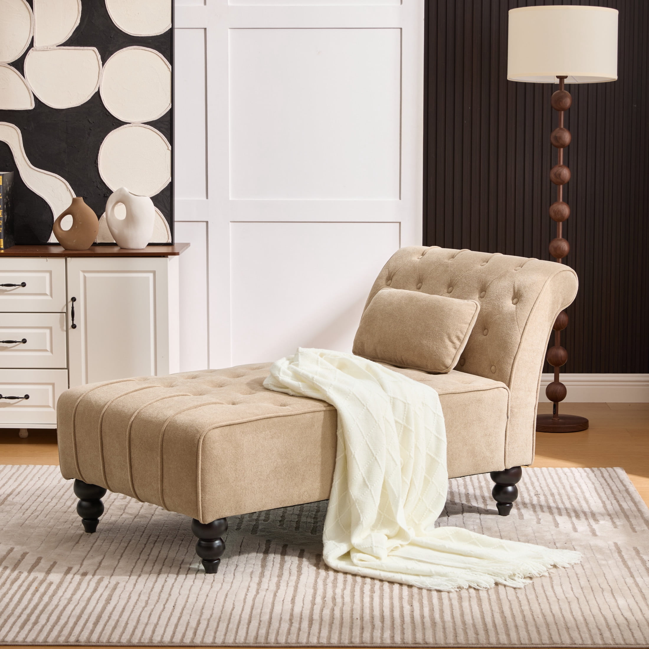 Christopher Knight Home 54.5" Modern Classic Velvet Chaise Lounge Chair with Birch Wood Legs, Camel