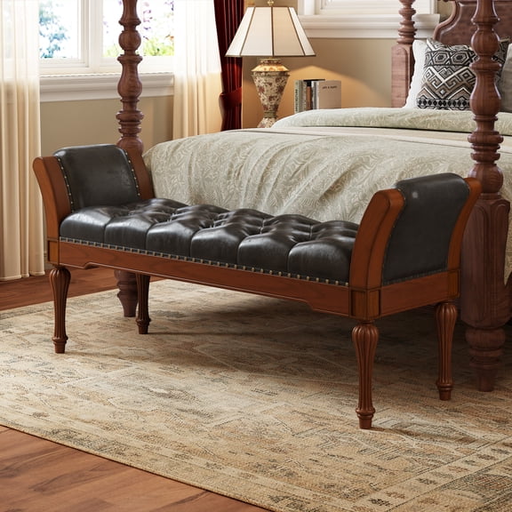 Christopher Knight Home 54" Retro PU Leather Ottoman Bench, Button Tufted End of Bed, Brown