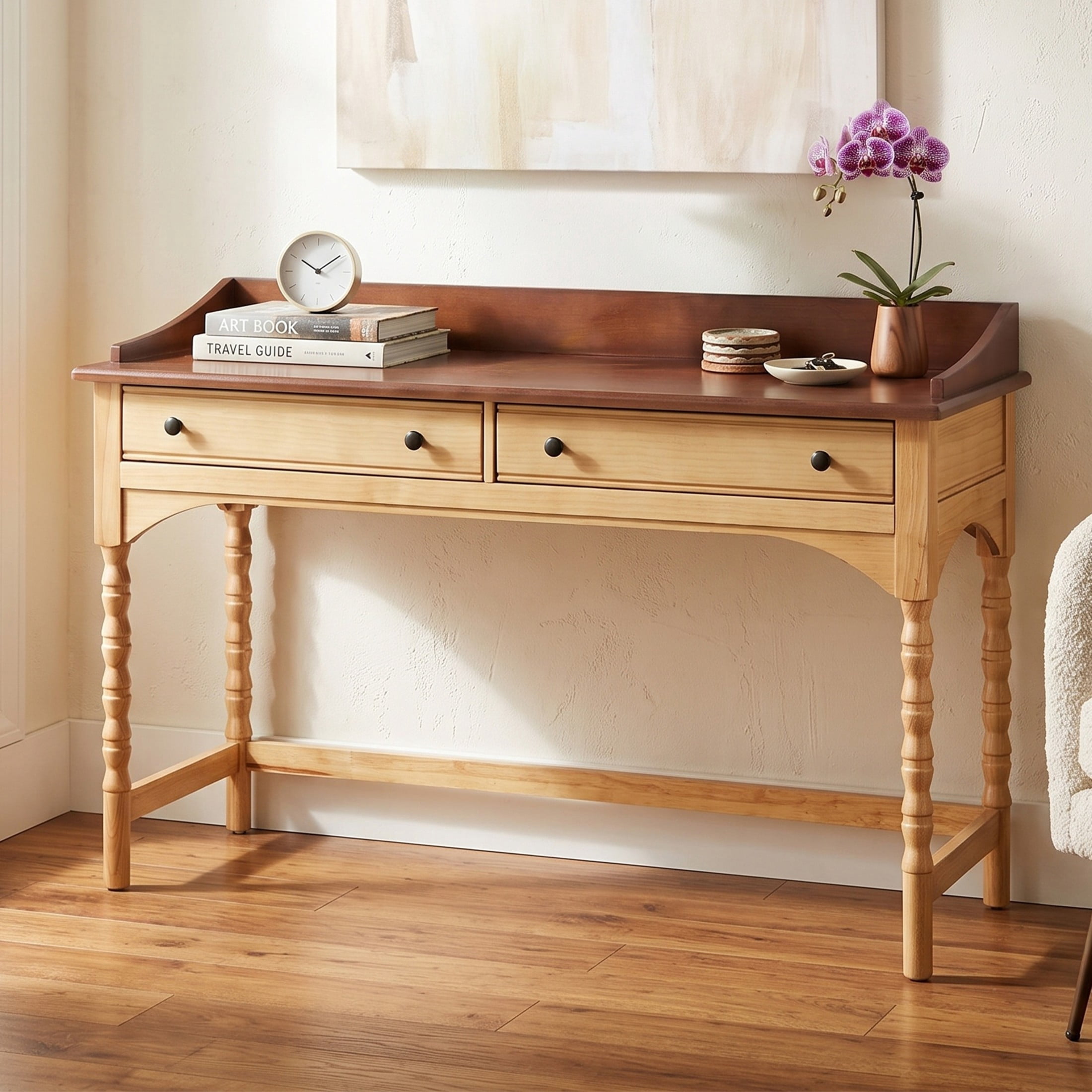 Christopher Knight Home 54" Vintage Writing Desk with 2 Drawers, Wood Vanity Console Table, Brown+Natural