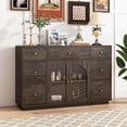 thumbnail image 1 of Christopher Knight Home 55.1" Large Storage Cabinet with 7 Drawers and 2 Glass Doors, Wood Frame, Dark Brown, 1 of 12