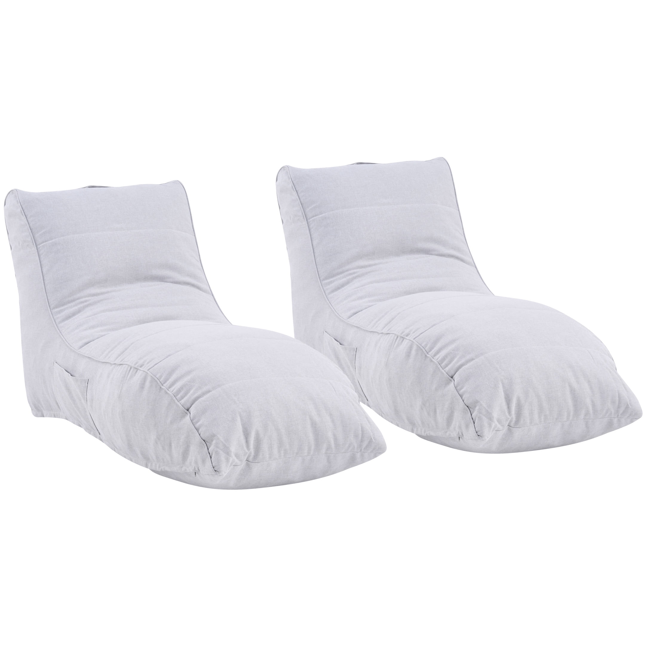 Christopher Knight Home 55" Minimalist Outdoor Patio Bean Bag Chair, Fabric Lounge Seating, Gray, Set of 2