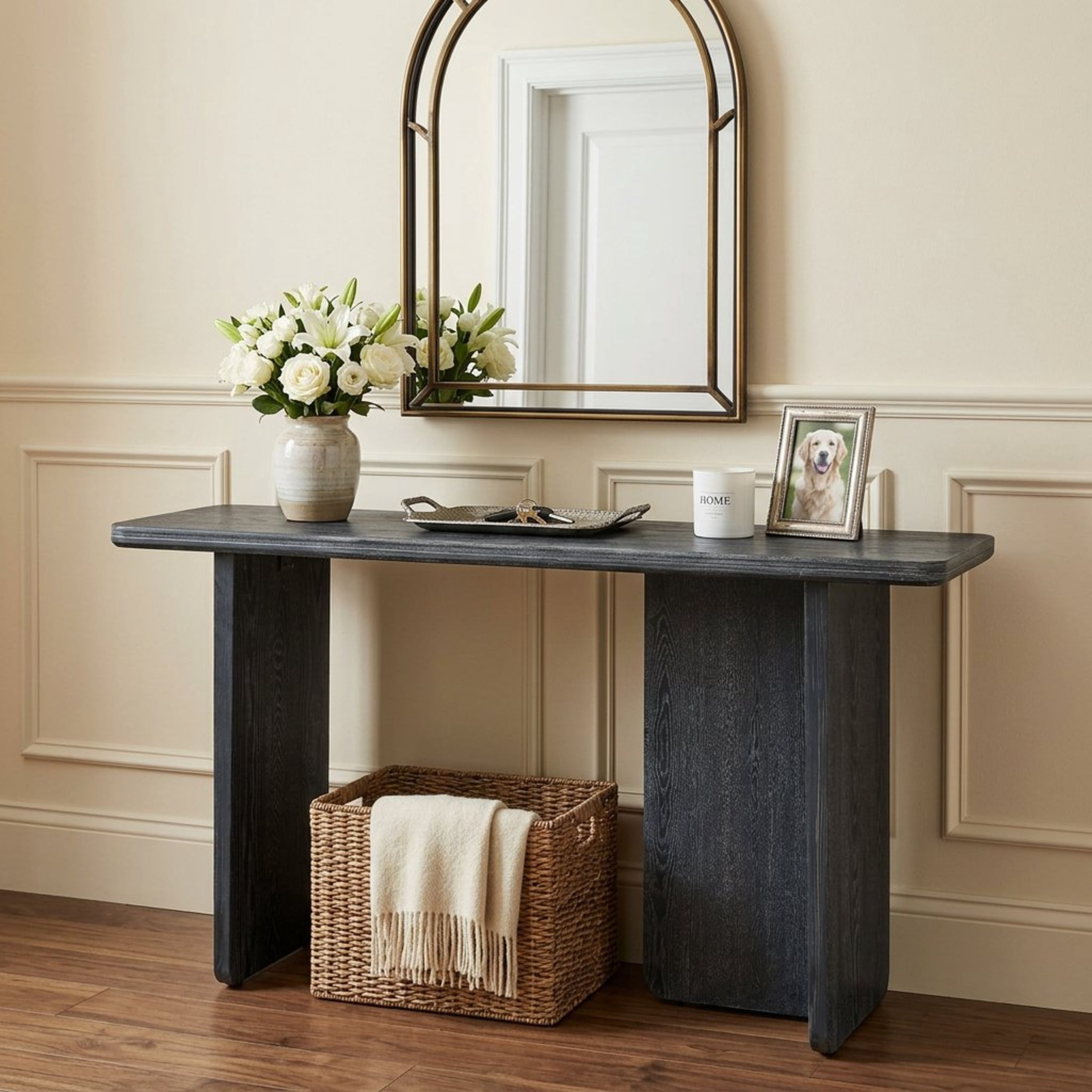Christopher Knight Home 55" Modern Rectangle Rounded Edge Console Table, MDF Wood, Black