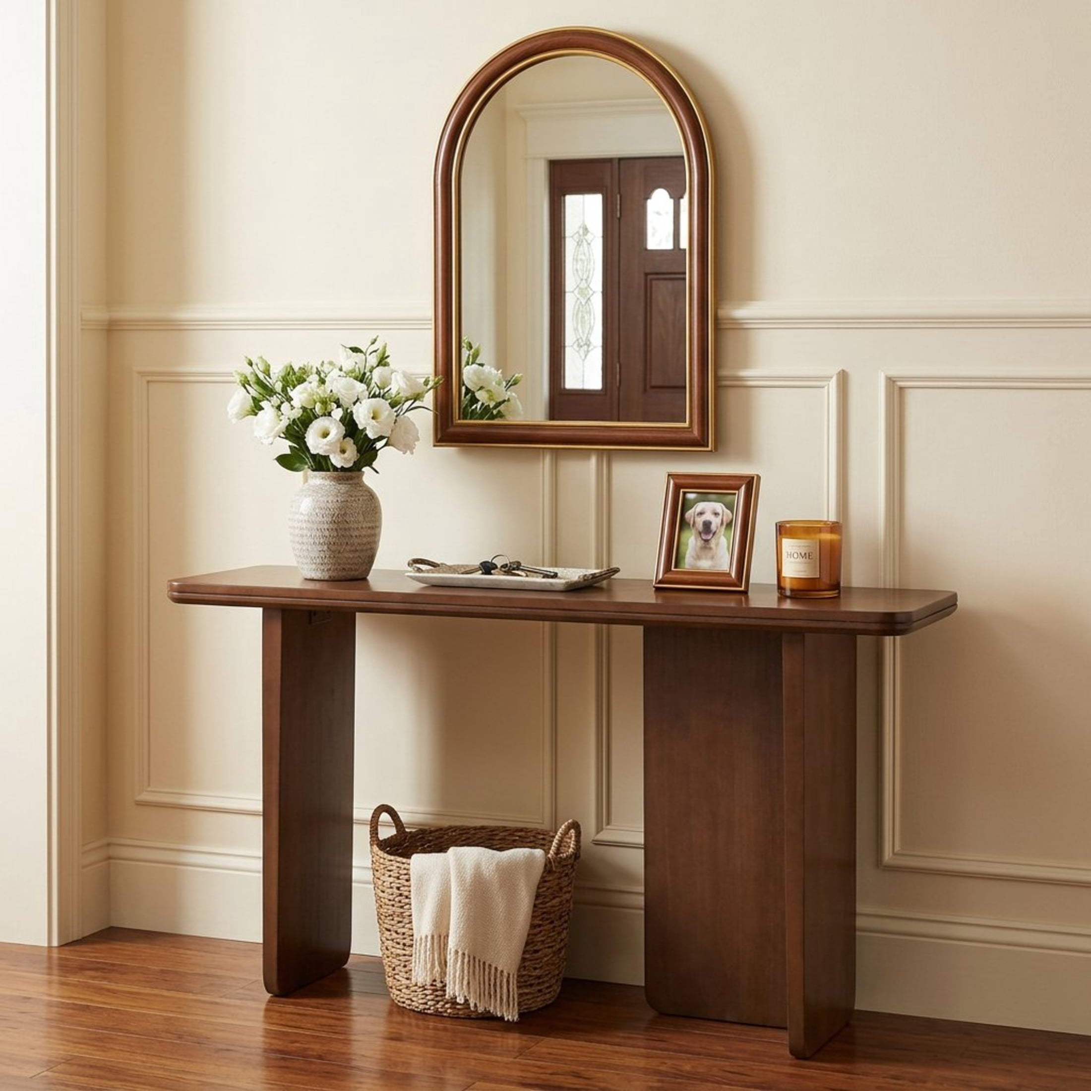 Christopher Knight Home 55" Modern Rectangle Rounded Edge Console Table, MDF Wood, Walnut