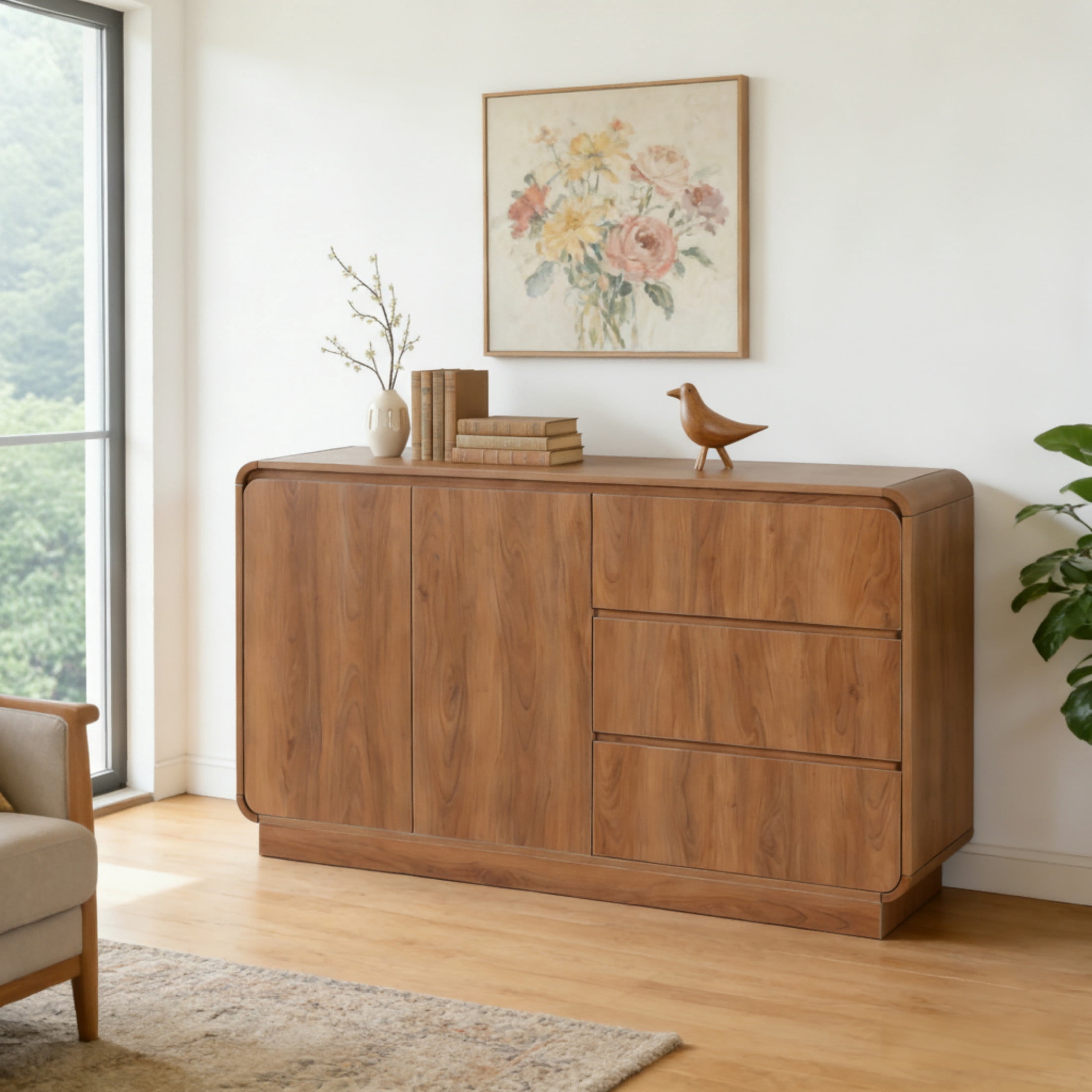 Christopher Knight Home 55" Wide Modern Sideboard, Storage Cabinet with 2 Doors and 3 Drawers, Walnut
