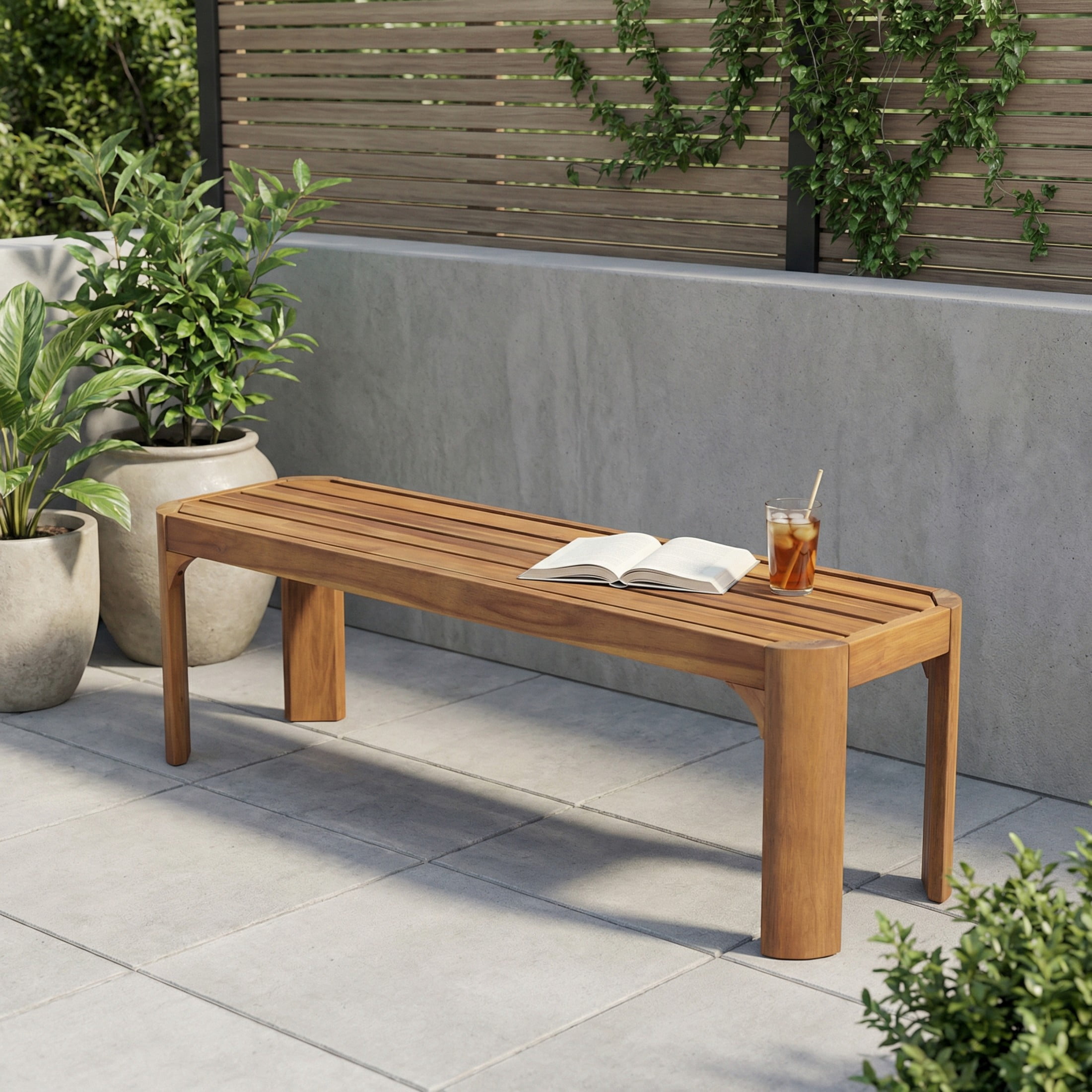 Christopher Knight Home 57.25" Outdoor Patio Acacia Wood Slatted Dining Bench, Seats 2-3, Teak