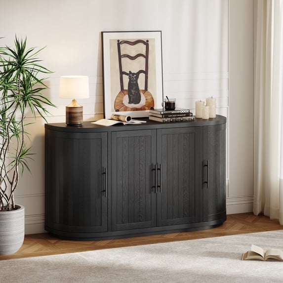 Christopher Knight Home 57" Modern Sideboard Storage Cabinet with 4-Door, Curved Design, Black