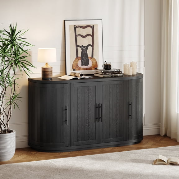 Christopher Knight Home 57" Modern Sideboard Storage Cabinet with 4-Door, Curved Design, Black