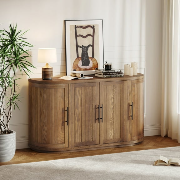 Christopher Knight Home 57" Modern Sideboard Storage Cabinet with 4-Door, Curved Design, Natural