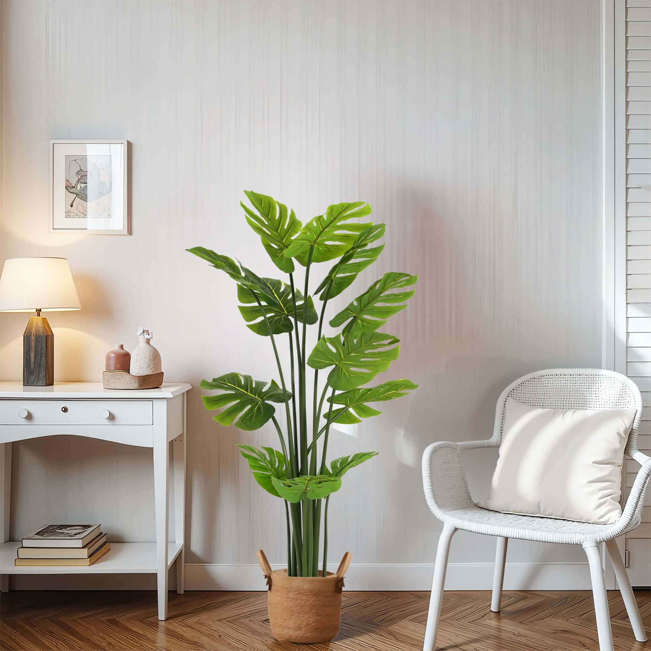 Christopher Knight Home 57" Monstera Deliciosa Plant in Black Plastic Pot, Pre-Potted Faux Greenery Tree for Home Decor