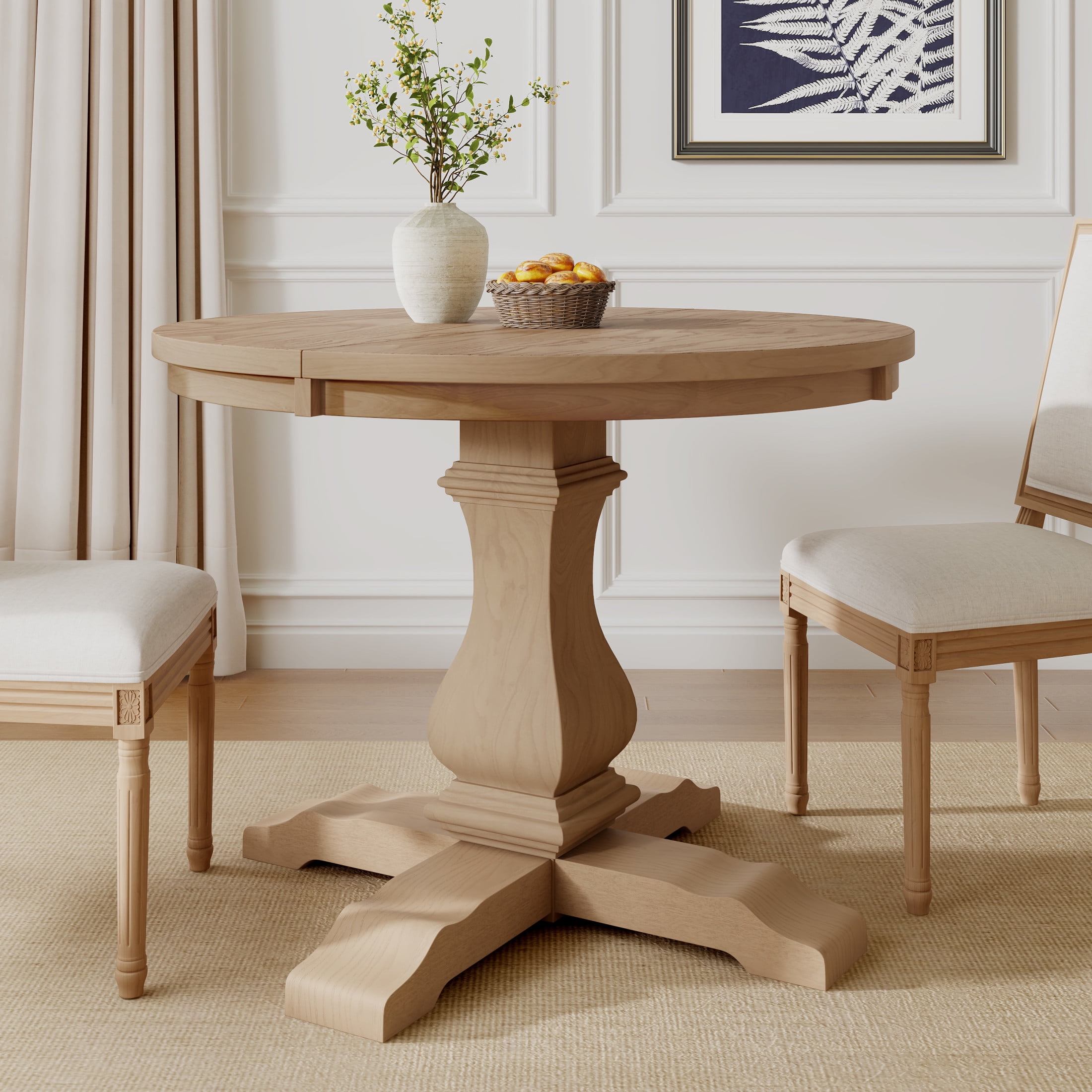 Christopher Knight Home 57" Oval Extendable Dining Table with Pedestal Base, Rustic Farmhouse Style, Light Natural