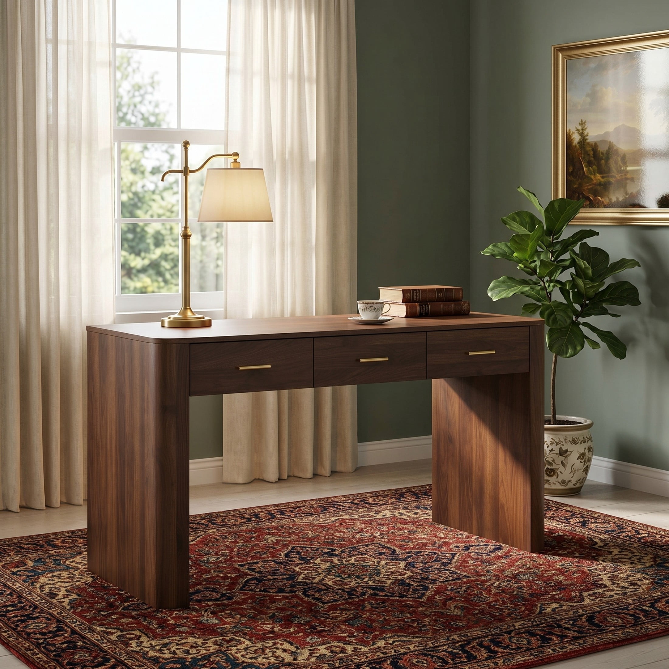 Christopher Knight Home 58.3" Storage Writing Desk with 3 Drawers, Dark Walnut