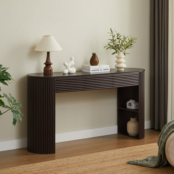 Christopher Knight Home 59.8" Retro Console Table, MDF Entryway Storage Table with 3 Drawers, Espresso