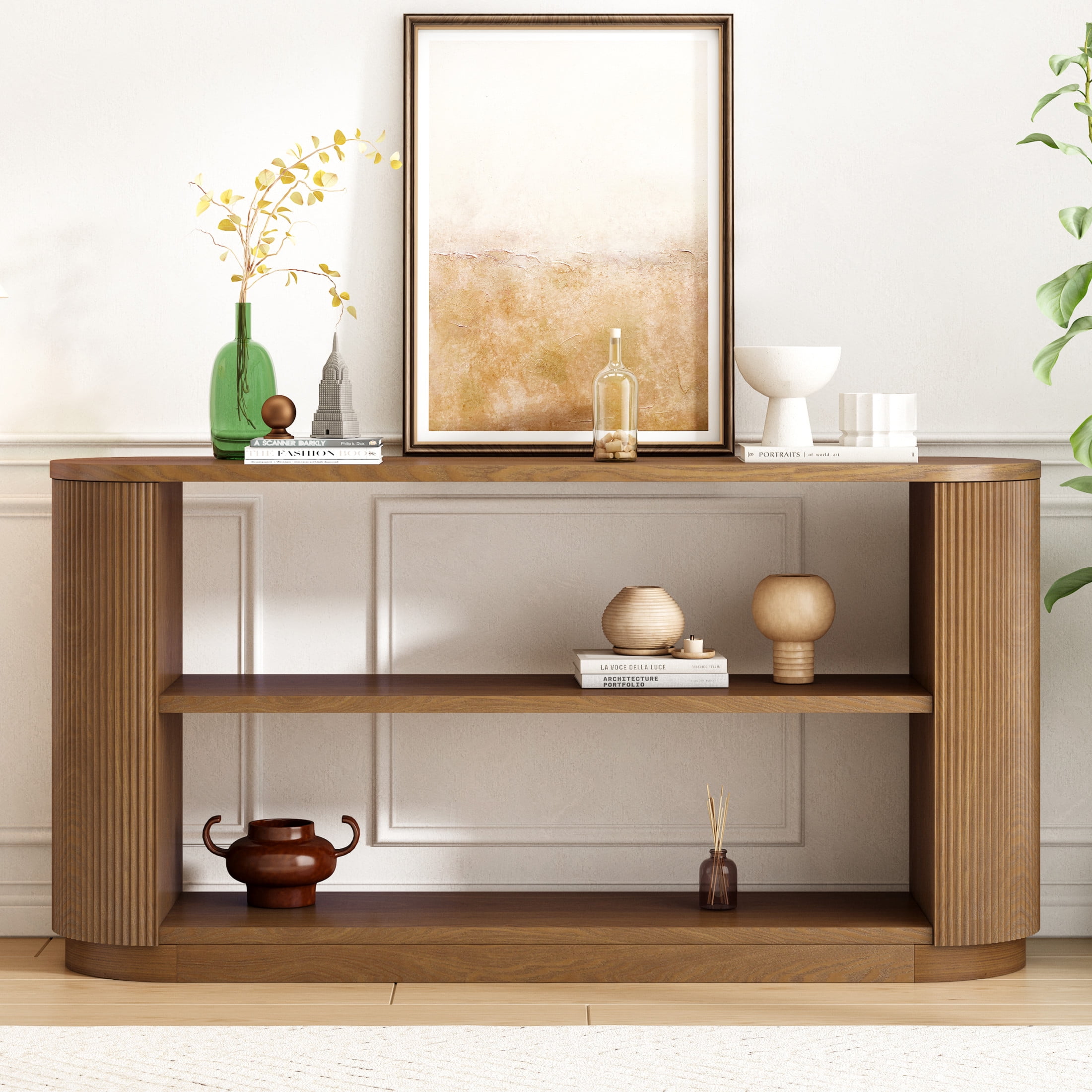 Christopher Knight Home 59" Console Table, 3-Tier Wood Entryway Table for Hallway or Living Room, Brown