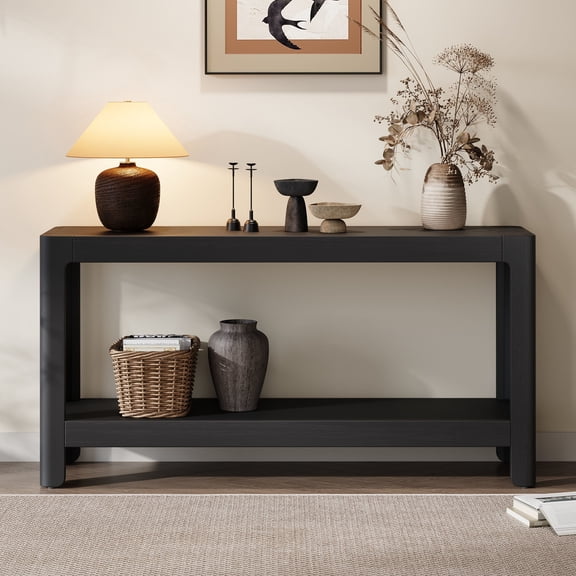 Christopher Knight Home 59" Console Table with Rounded Corners, Wood Entryway Table for Hallway, Black