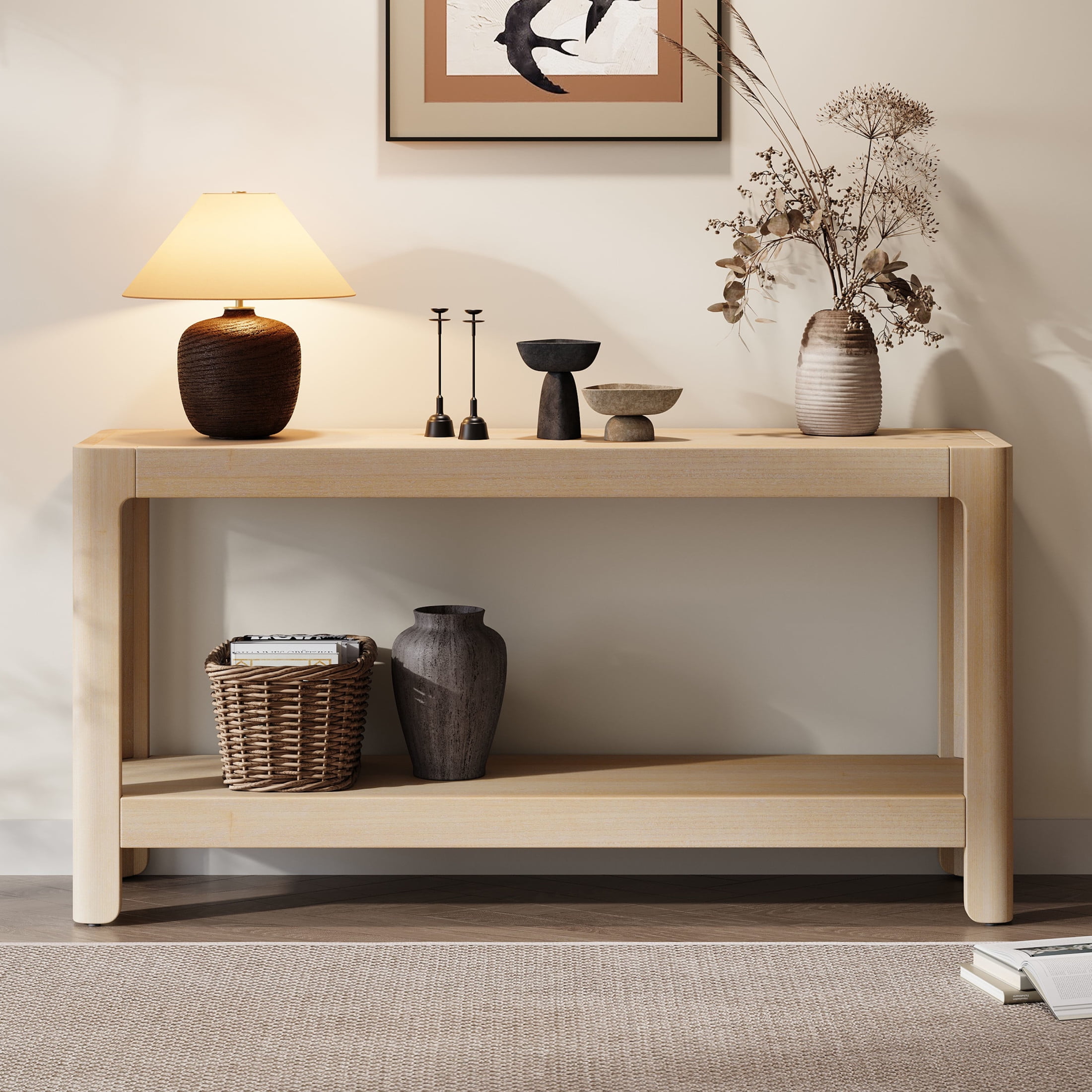 Christopher Knight Home 59" Console Table with Rounded Corners, Wood Entryway Table for Hallway, Natural