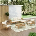 thumbnail image 1 of Christopher Knight Home 5PCS Outdoor Patio Furniture Set with Ottoman & Table, Wood Rattan Frame, Teak+Beige, 1 of 13