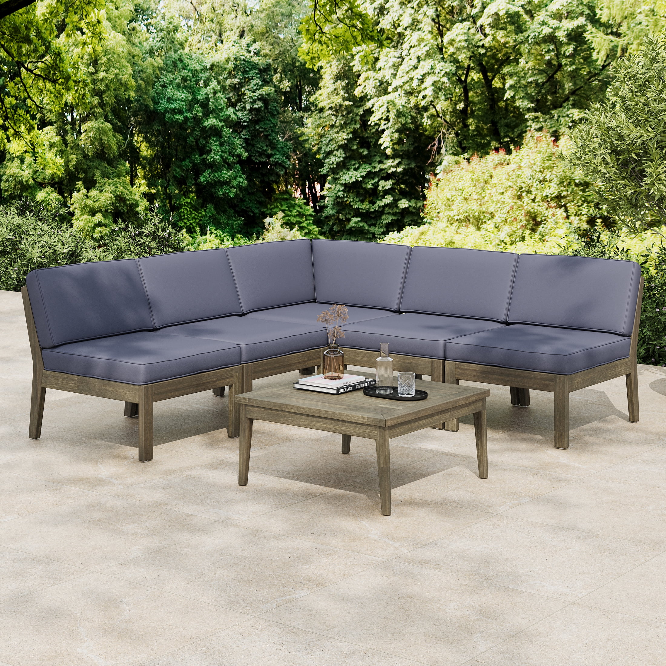 Christopher Knight Home 6-Piece Acacia Wood Outdoor Sectional Sofa