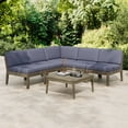 thumbnail image 1 of Christopher Knight Home 6-Piece Acacia Wood Outdoor Sectional Sofa Set with Patio Coffee Table, Dark Gray Cushion, 1 of 13