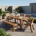 thumbnail image 1 of Christopher Knight Home 6-Piece Outdoor Acacia Wood Dining Set for 6 People, Cream Cushion, Teak Finish, 1 of 16