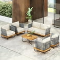 thumbnail image 1 of Christopher Knight Home 6-Piece Rope Woven Outdoor Conversation Set with Wood and Iron Frame, Beige Cushions, 1 of 13
