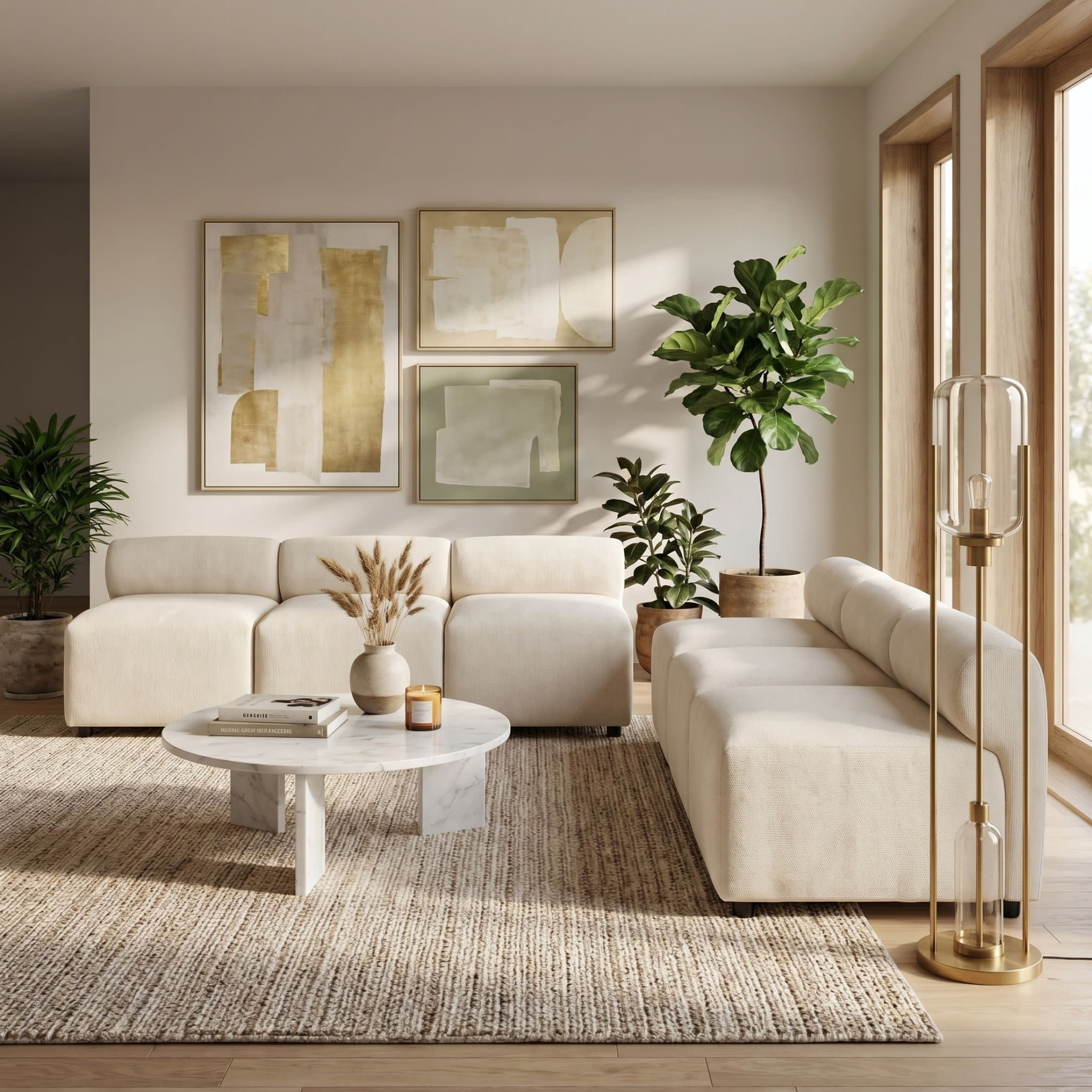 Christopher Knight Home 6-Seat Upholstered Modular Sectional Sofa, Round-Back with Deep Cushions, Beige