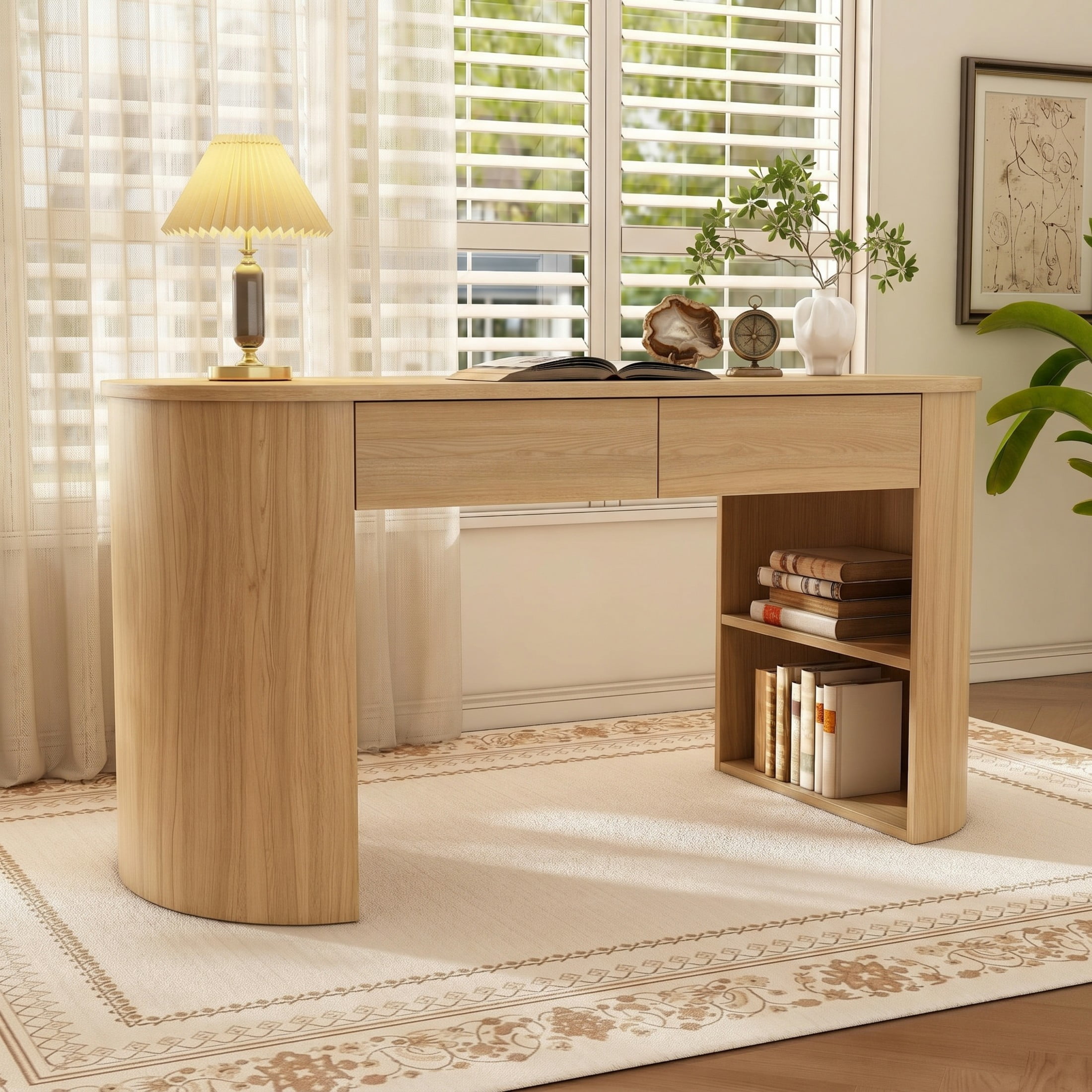 Christopher Knight Home 60.3" Storage Writing Desk with 2 Drawers and Open Shelves, Natural