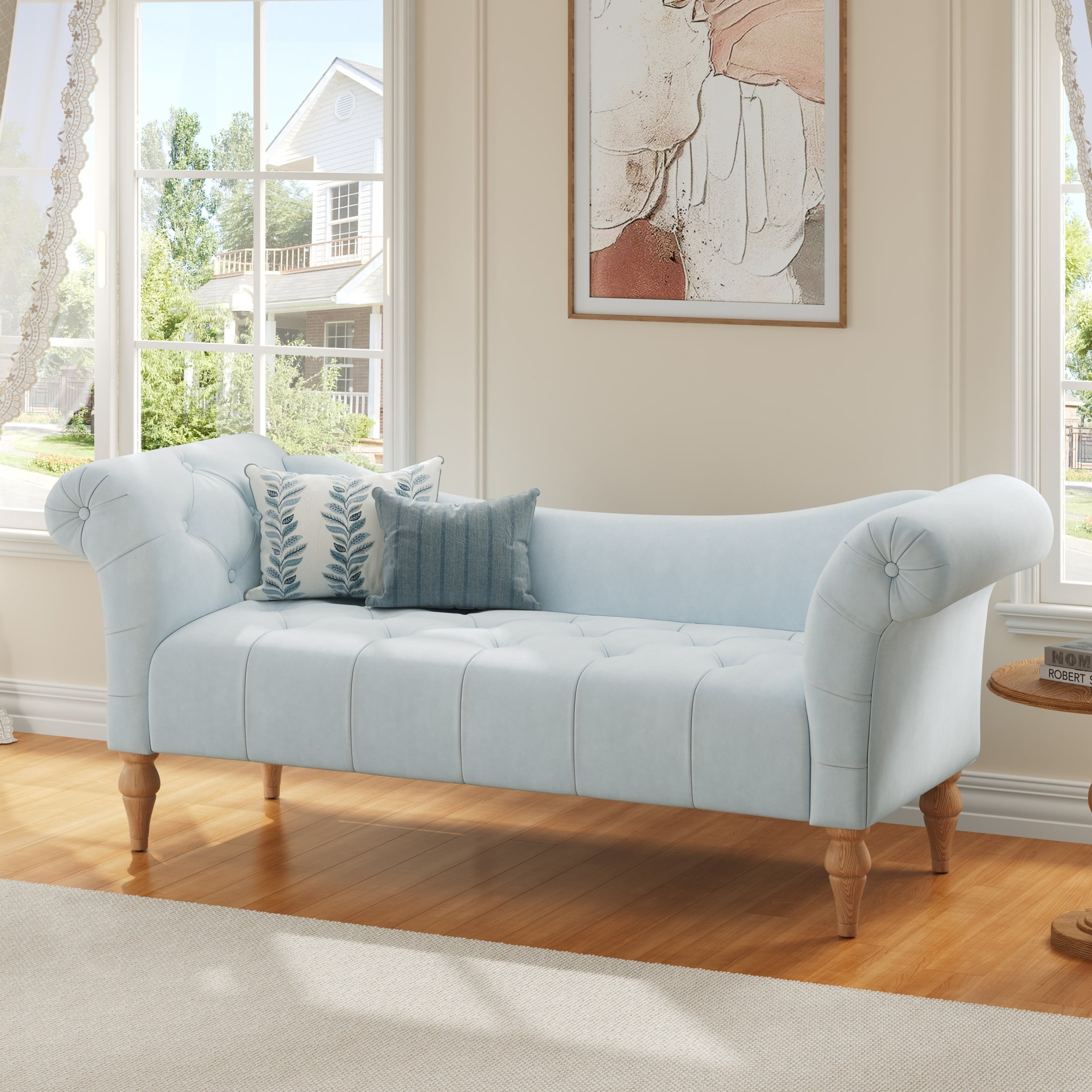 Christopher Knight Home 60.75" Vintage Velvet Upholstered Bench, Button Tufted Ottoman with Rolled Arms, Antique Blue Green