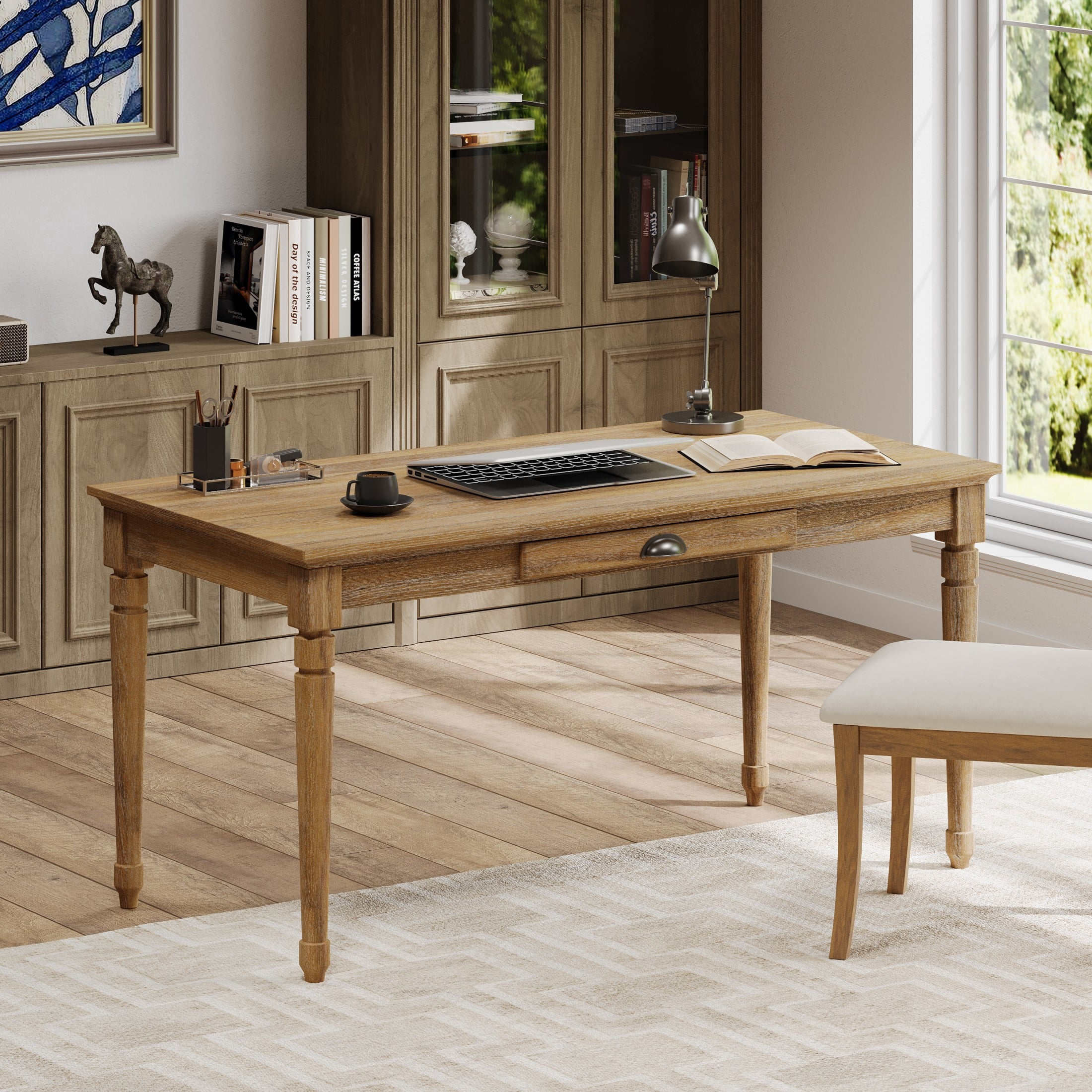 Christopher Knight Home 60" Long Writing Desk with Drawer, Vintage Table for Home Office, Seadrift