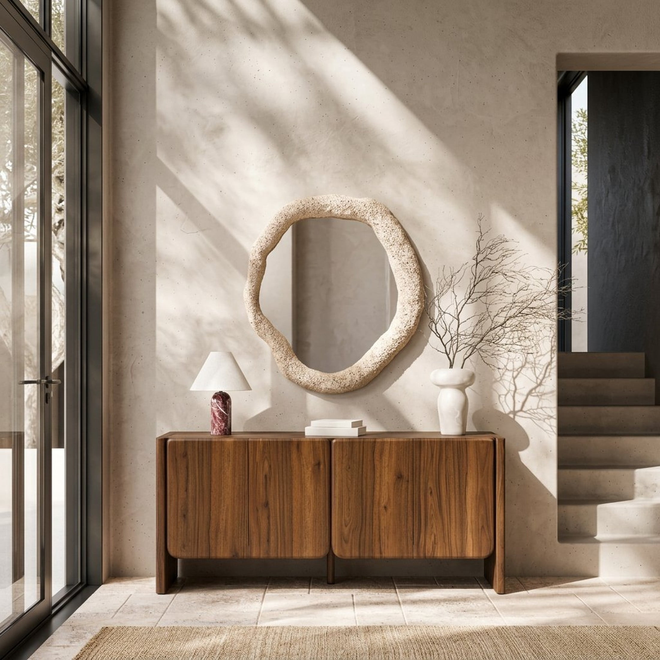 Christopher Knight Home 60" Mid-Century Modern Credenza, 4-Door Arc Curved Sideboard, Walnut