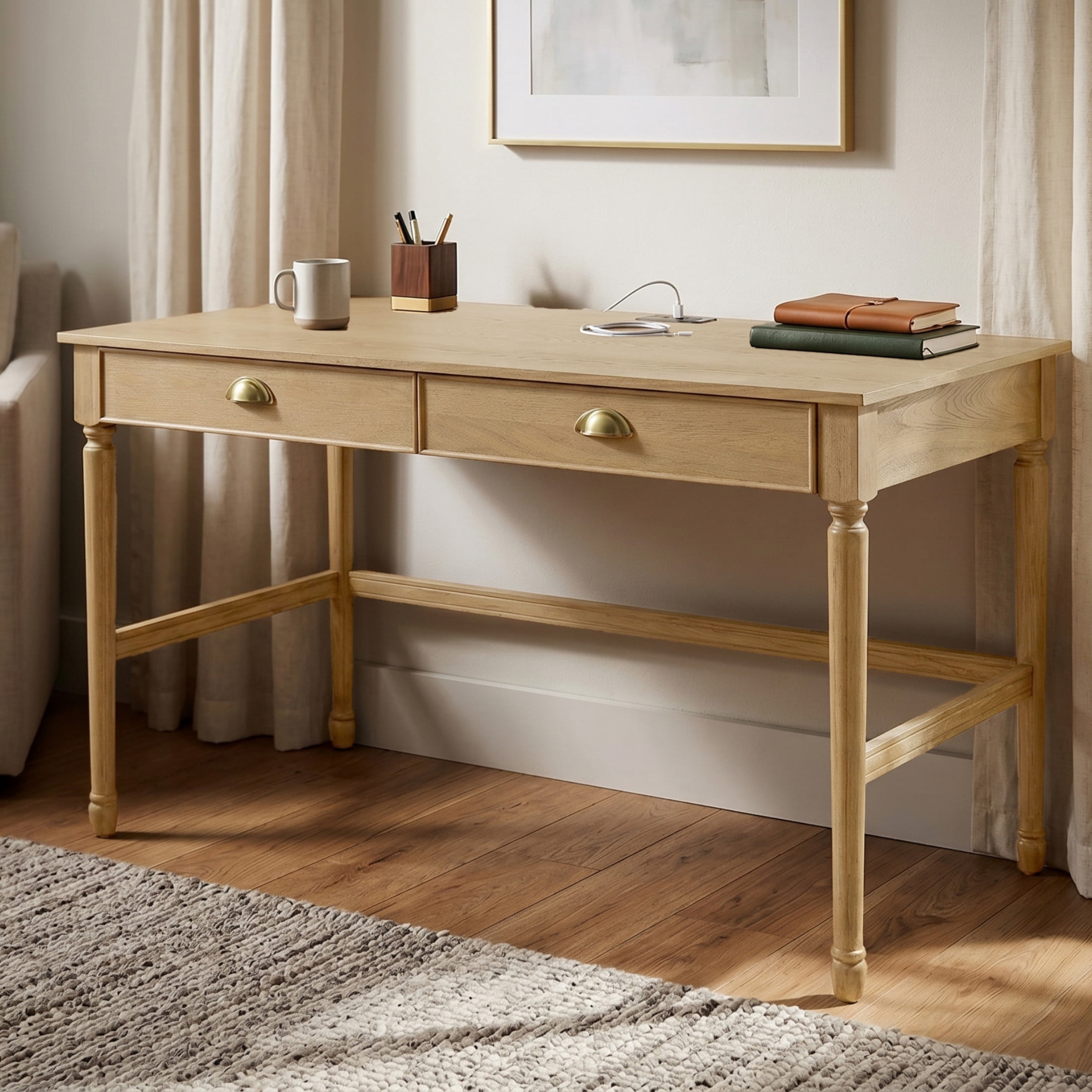 Christopher Knight Home 60" Modern Wooden Home Office Writing Desk with Drawers and USB Ports, Natural