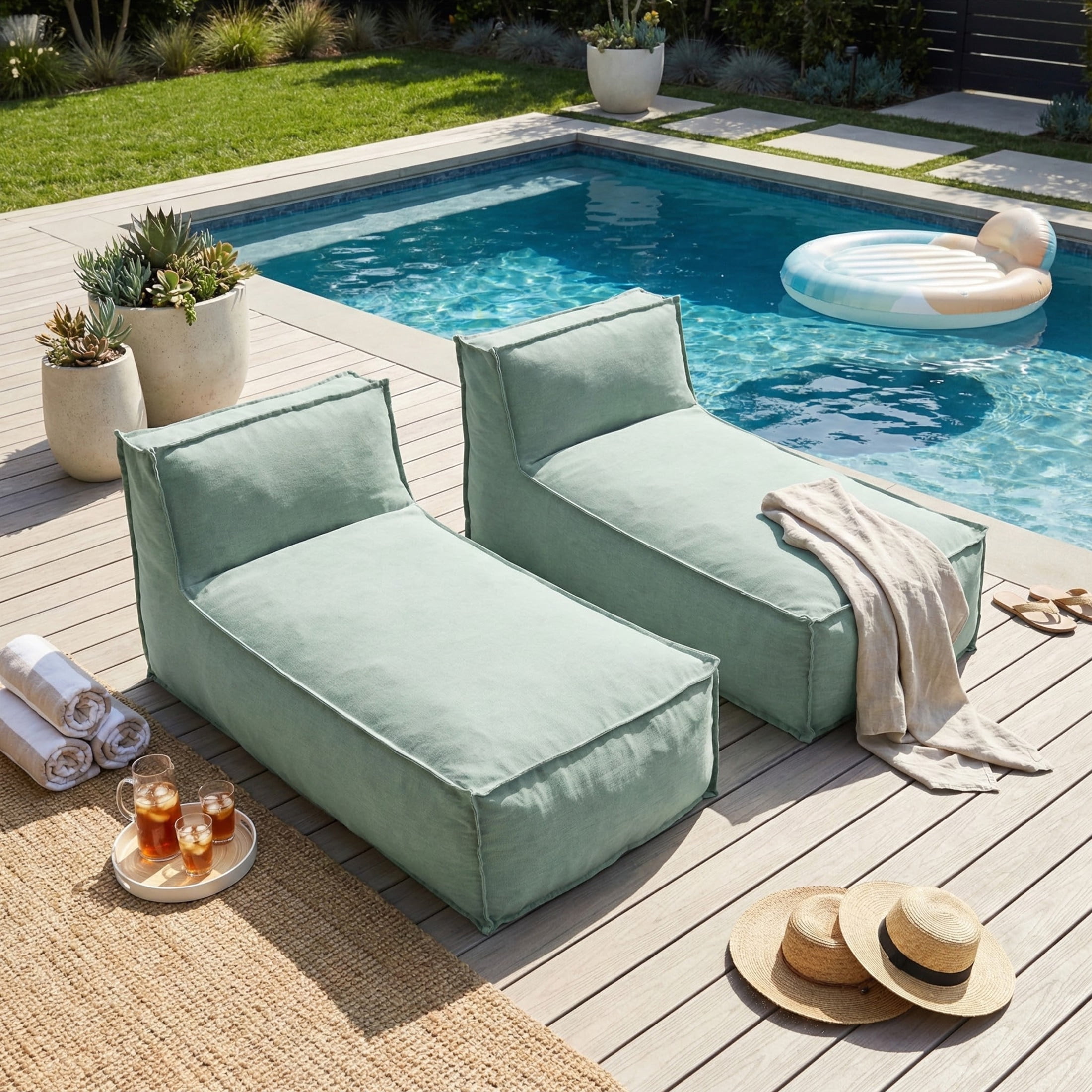 Christopher Knight Home 61" Outdoor Bean Bag Lounge Chair, Plush Foam Filled, Patio Garden Seating, Mint, Set of 2