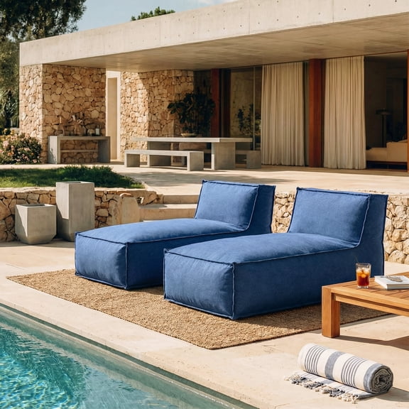 Christopher Knight Home 61" Outdoor Bean Bag Lounge Chair, Plush Foam Filled, Patio Garden Seating, Navy Blue, Set of 2