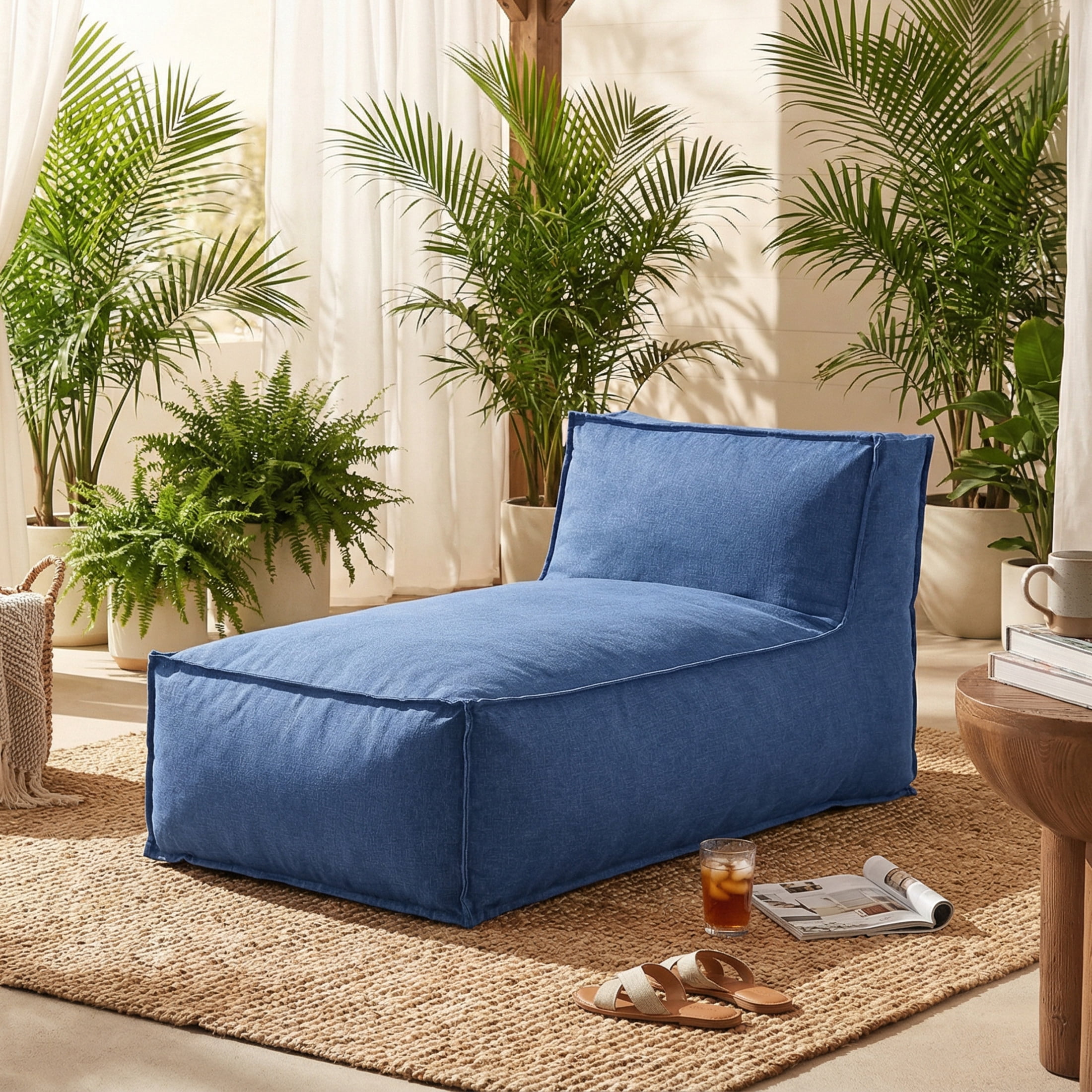 Christopher Knight Home 61" Outdoor Bean Bag Lounge Chair, Plush Foam Filled, Patio Garden Seating, Navy Blue