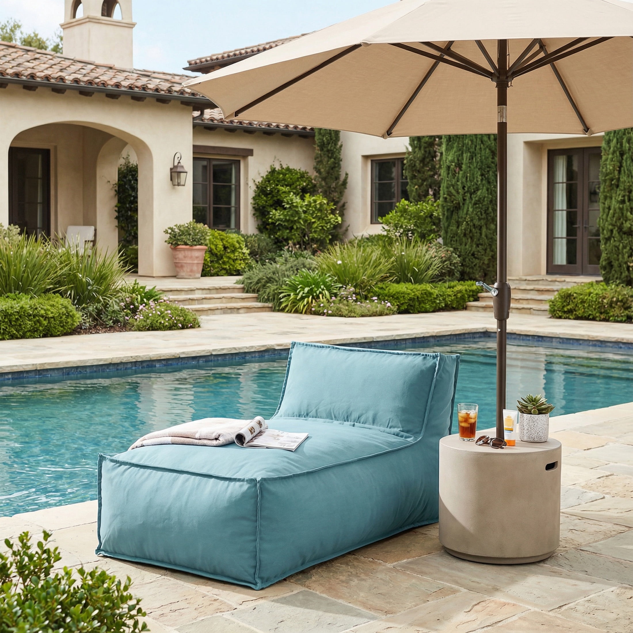 Christopher Knight Home 61" Outdoor Bean Bag Lounge Chair, Plush Foam Filled, Patio Garden Seating, Teal