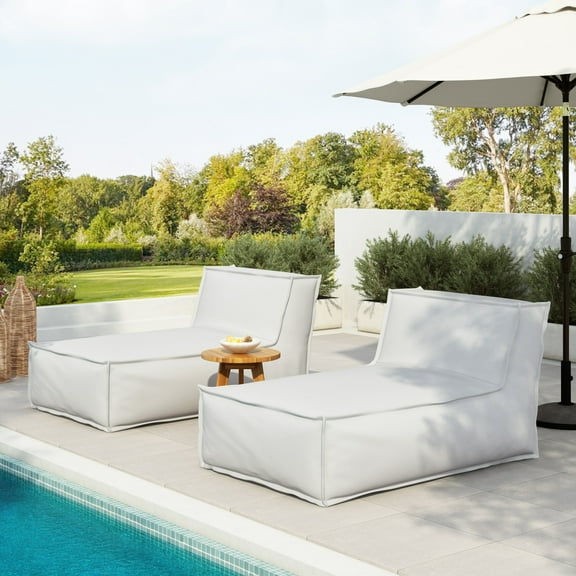 Christopher Knight Home 61" Outdoor Bean Bag Lounge Chair, Weather-Resistant Fabric, Light Gray, Set of 2
