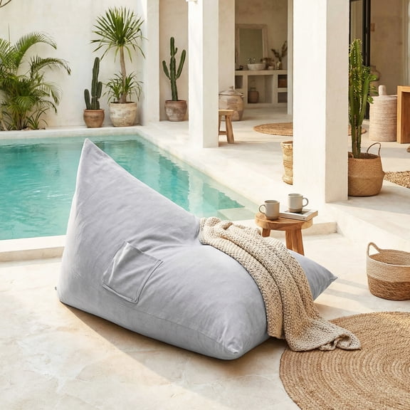 Christopher Knight Home 62" Outdoor Patio Bean Bag Lounge Chair, Fabric Garden Seating, Gray