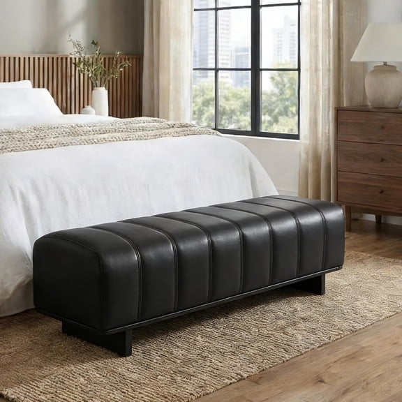 Christopher Knight Home 63.6" Modern PU Leather Dining Bench with Rubberwood Legs, Black