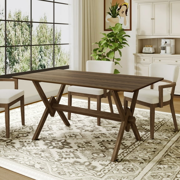 Christopher Knight Home 63" Farmhouse Dining Table with Double V Base, Rectangular Table for 6, Walnut