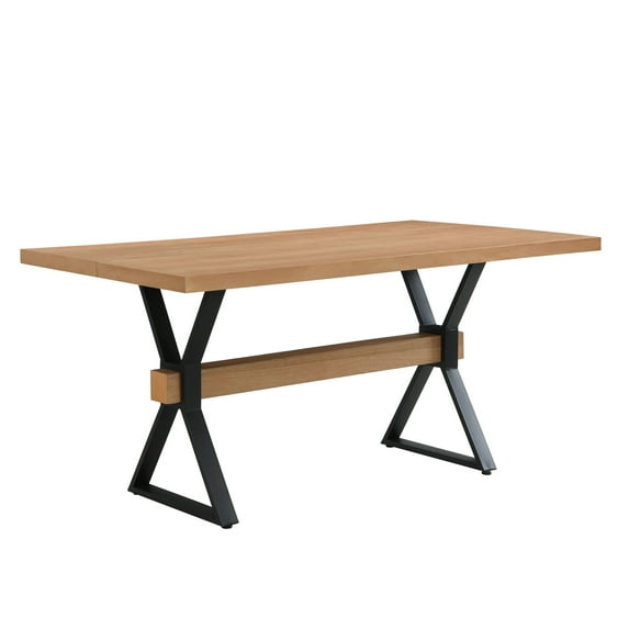 Christopher Knight Home 63” Industrial Dining Table, Metal Frame, X-Shaped Legs, Seats 6, Natural